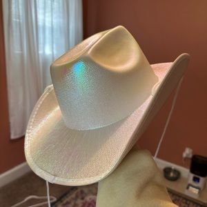 white holographic cowboy hat